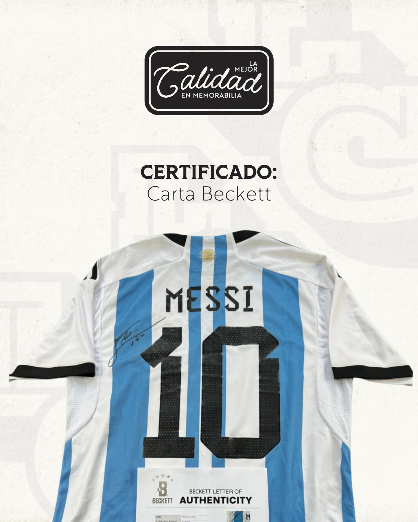 Jersey firmado Lionel Messi Argentina Mundial 2022 (Carta Beckett) ($40,000)
