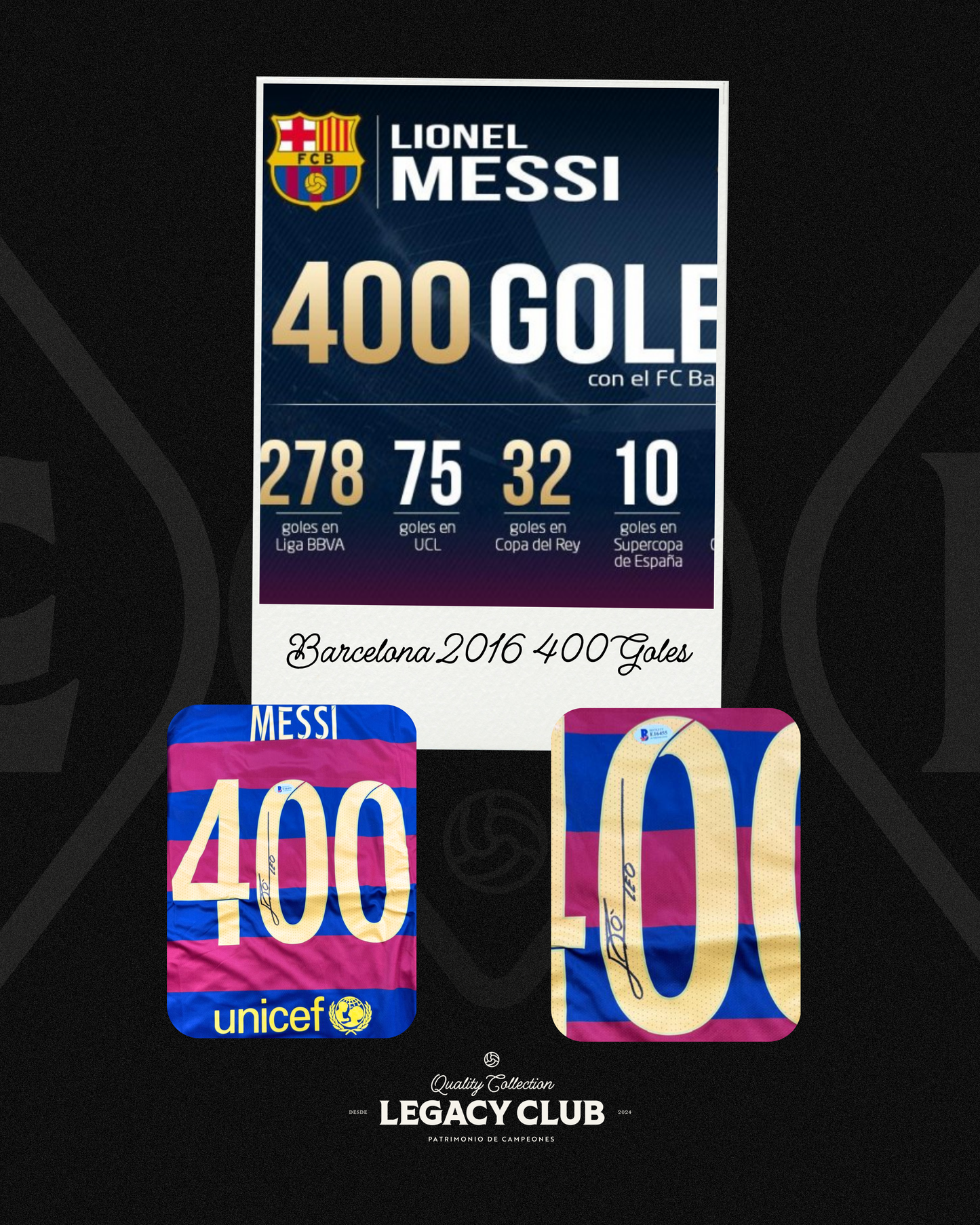 Jersey firmado Lionel Messi Barcelona 2016 400 Goles