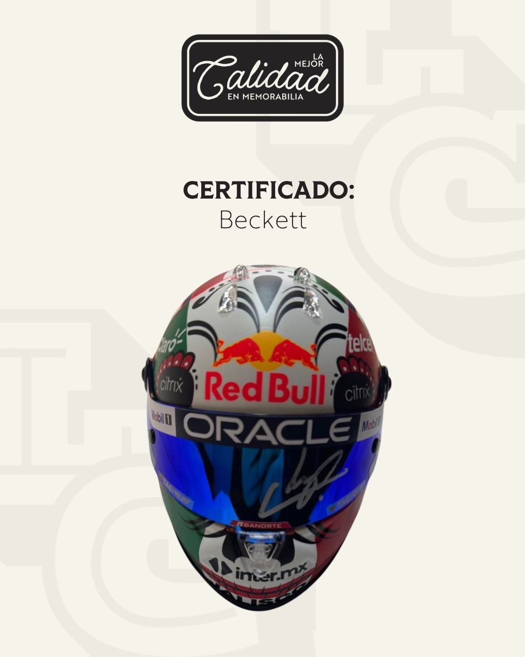 Mini Casco firmado Sergio Pérez Red Bull México 2022