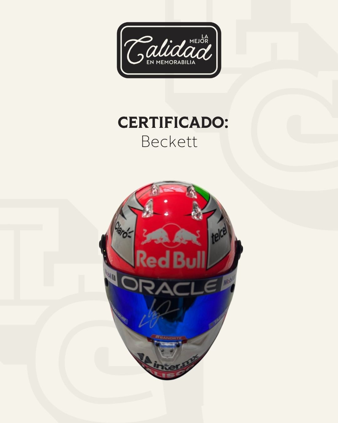 Mini casco firmado Sergio Pérez 12 Red Bull Austria 2022