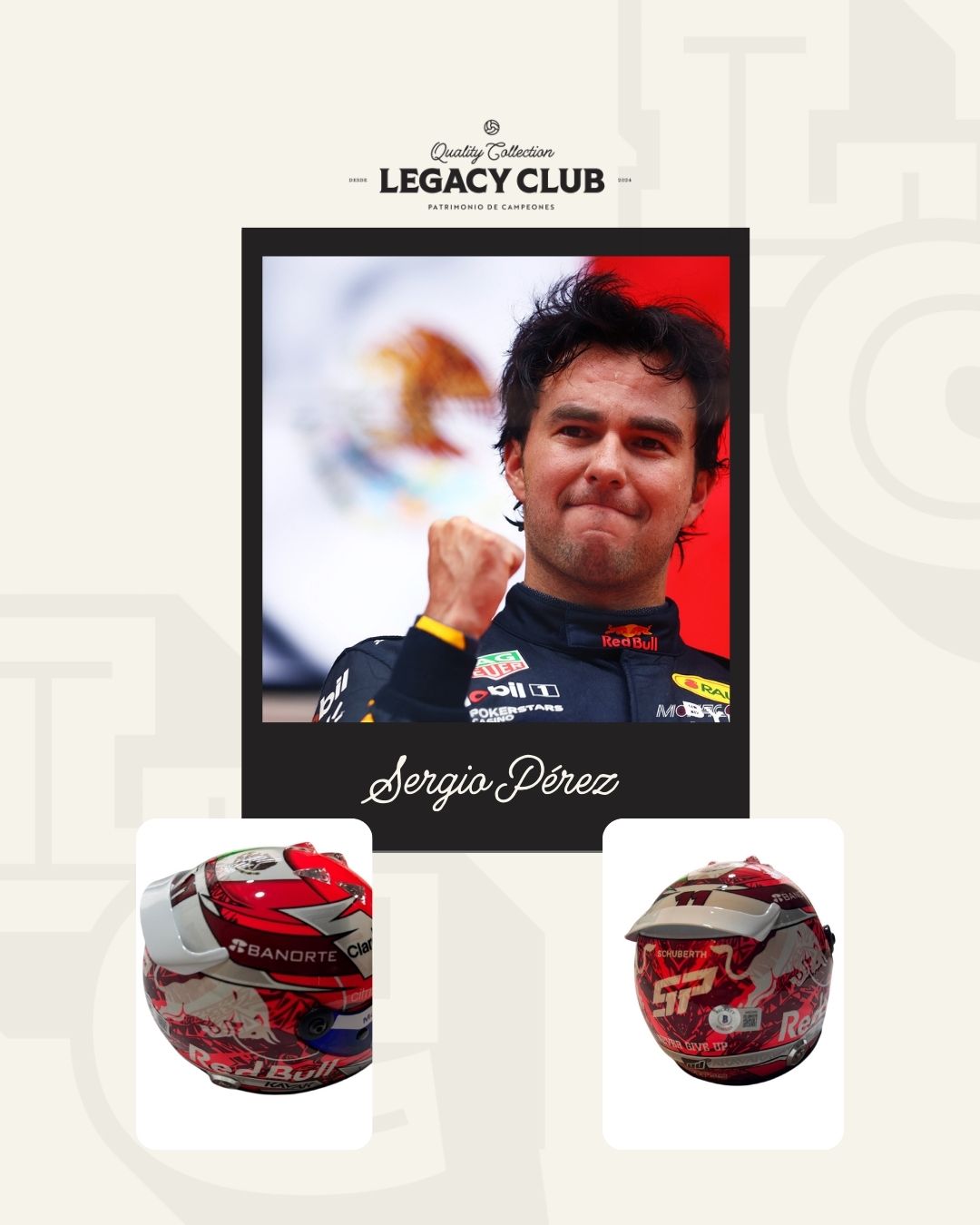 Mini casco firmado Sergio Pérez 12 Red Bull Austria 2022
